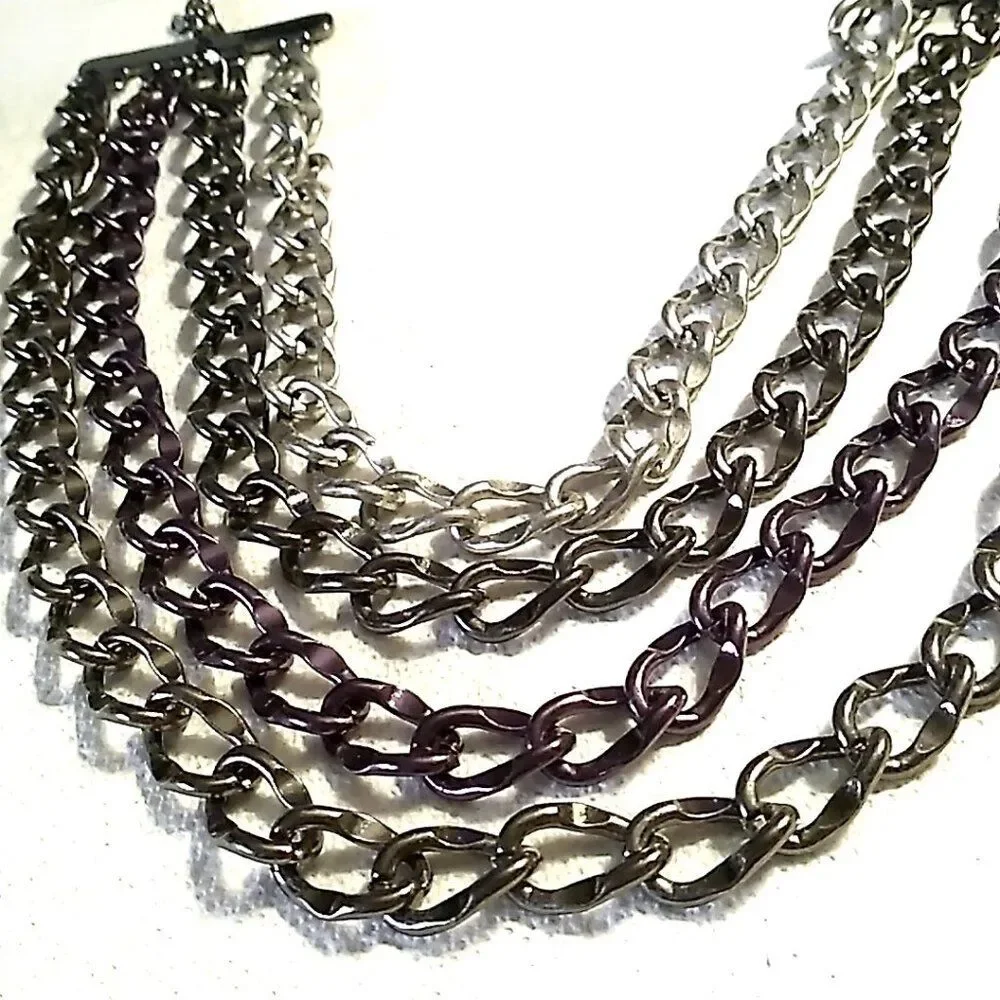 Chico's Unisex Heavy Necklace 4 Strand Metal Multi-tone Chain Link